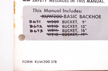 Kubota KUW200 378 Owner's Manual Kubota Series 710 Backhoe