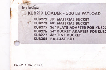 Kubota KUB219 877 Owner's Manual Kubota Loader Model KUB219