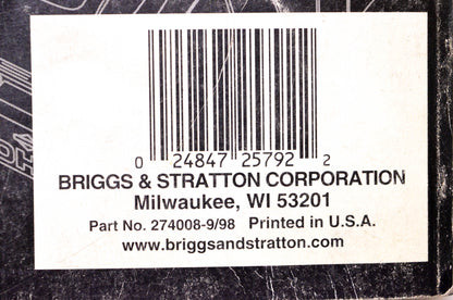 OEM Briggs & Stratton 274008 Repair Manual For Intek Single Cylinder OHV Engines