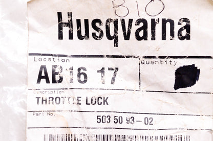 New OEM Husqvarna 503509302, 503 50 93-02 Throttle Lock NOS