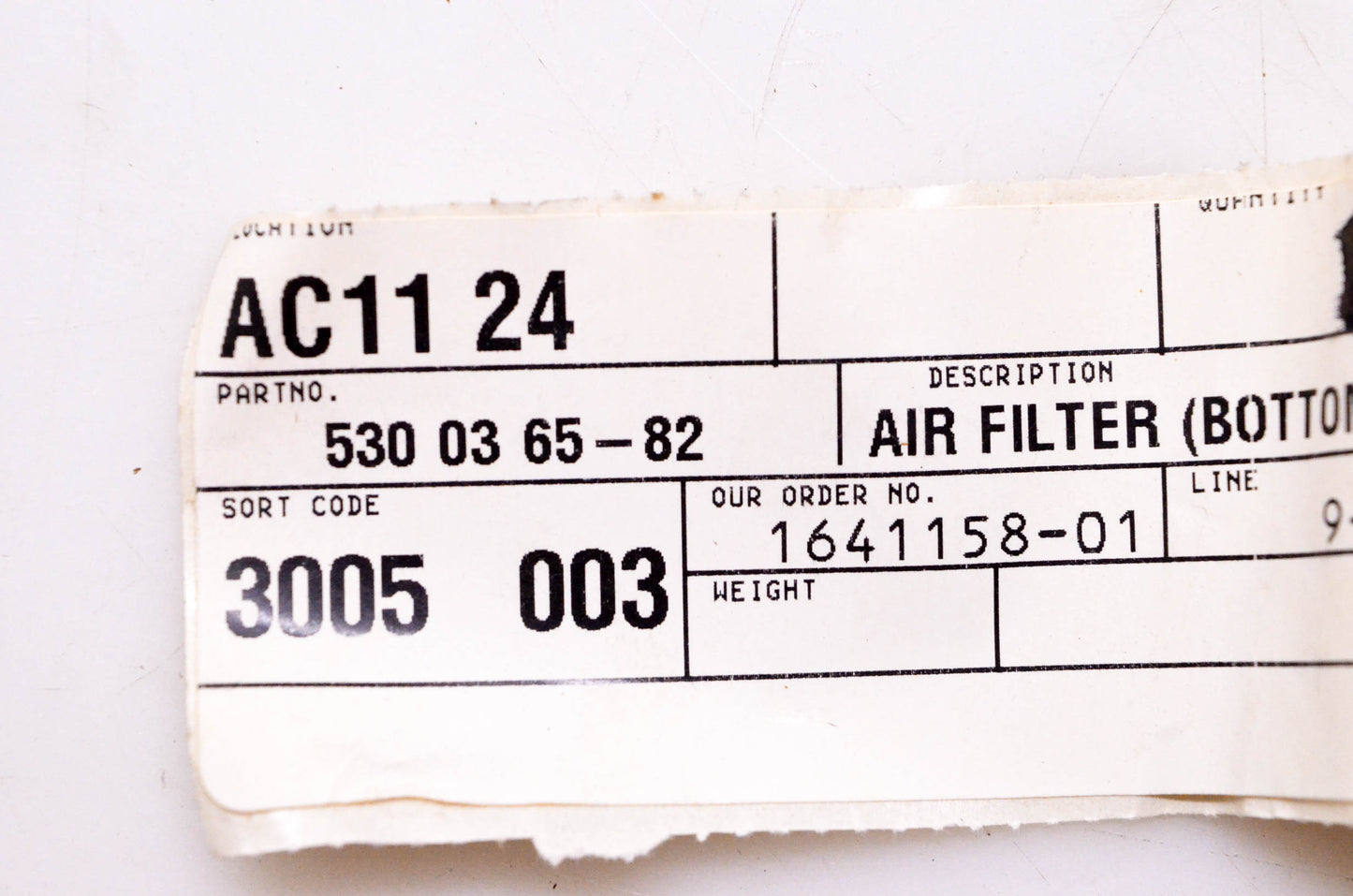 New OEM Husqvarna 530036582, 530 03 65-82 Bottom Air Filter NOS