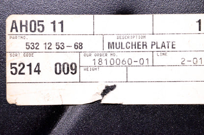 New OEM Husqvarna 532 12 53-68, 532125368 Mulcher Plate NOS