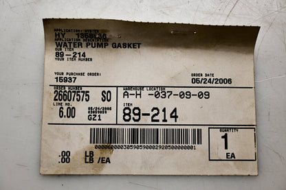 Hyster 1358536, 89-214 Water Pump Gasket NOS