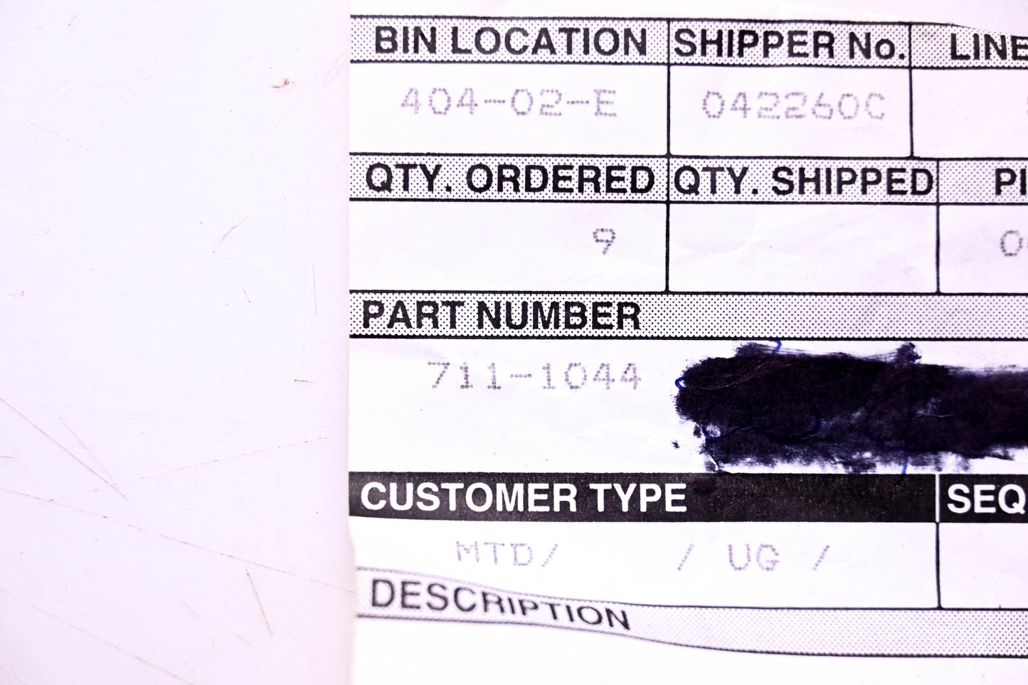 MTD 711-1044 Belt Guard Pin NOS