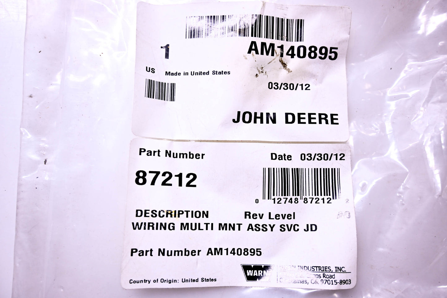 New OEM John Deere AM140895, 87212 Harness NOS