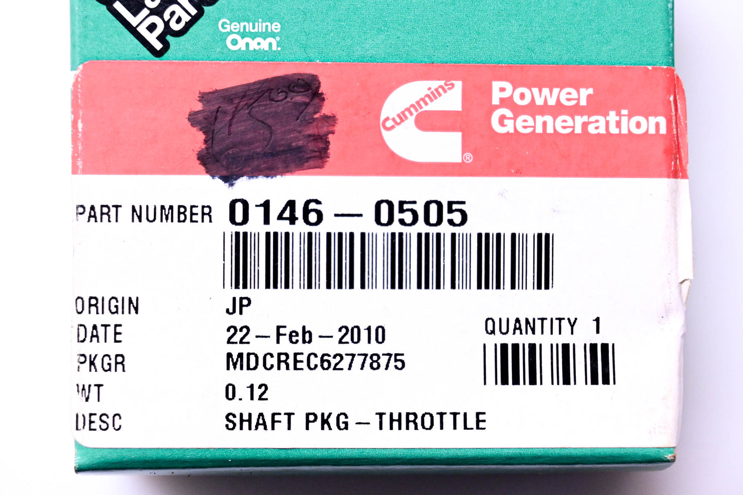 Onan 0146-0505 Throttle Shaft NOS