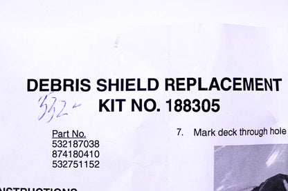 New OEM Husqvarna 188305, 187038, 532187038 Debris Shield Replacement Kit NOS