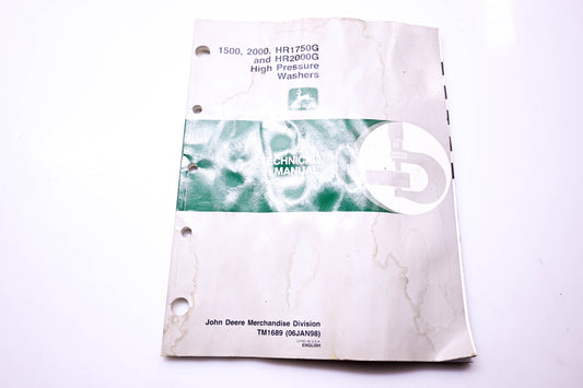 OEM John Deere TM1689 1500 2000 HR1750G HR2000G High Pressure Washers Technical Manual