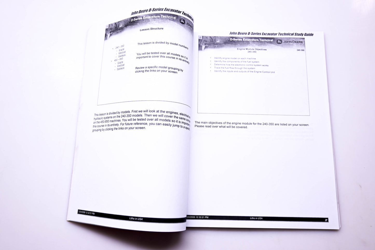 OEM John Deere DGTC274 Technical Training Guide D-Series Excavators Study Guide