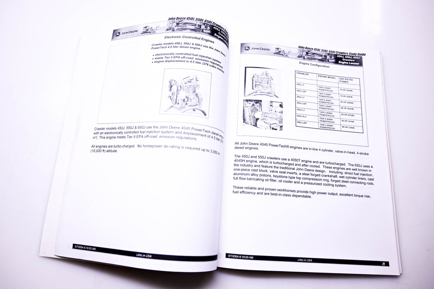OEM John Deere DGTC248 450J 550J 650J Crawler Dozers Technical Training Study Guide