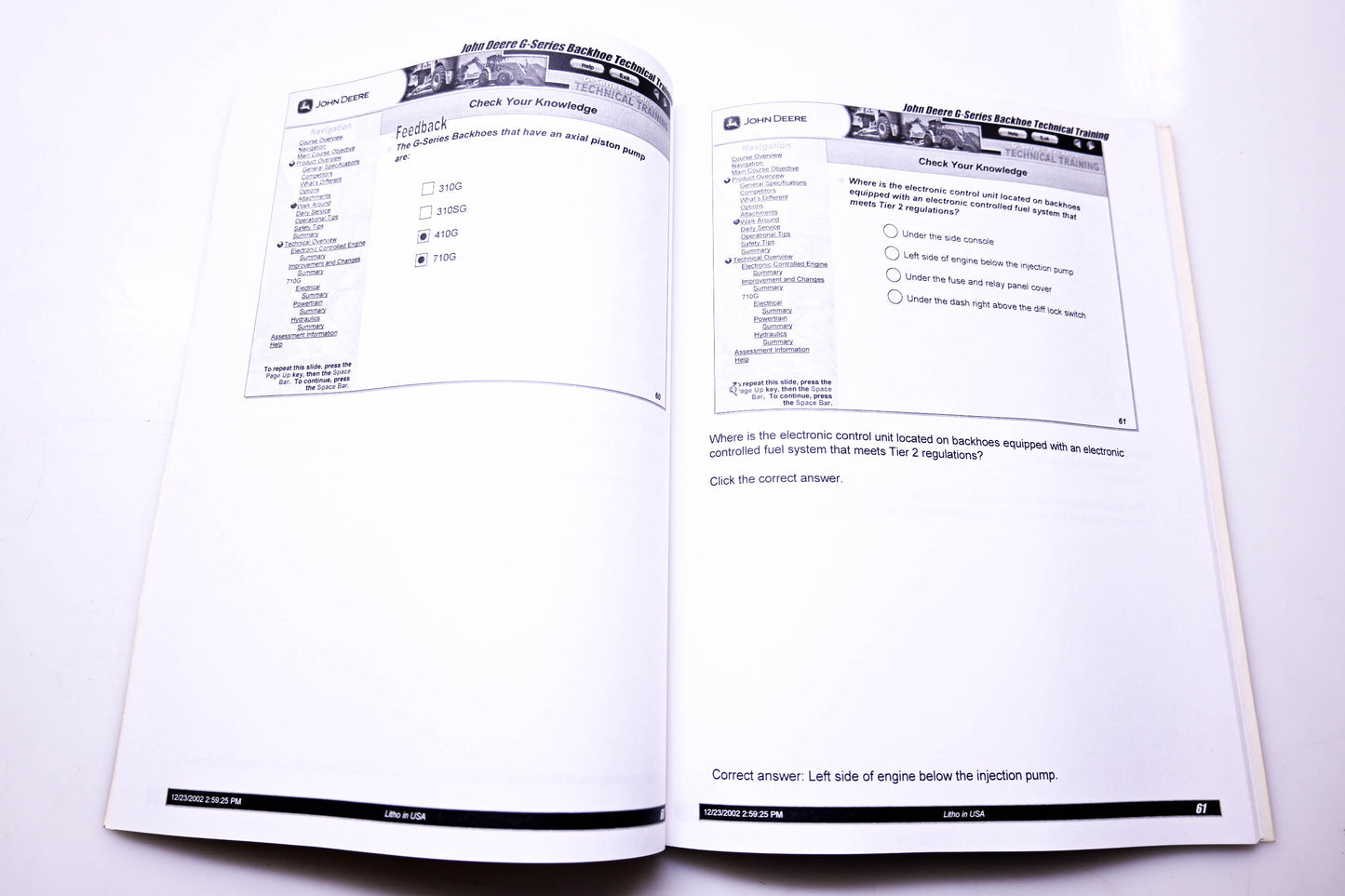 OEM John Deere DGTC230 G-Series Backhoe Loaders Sales Technical Training Study Guide