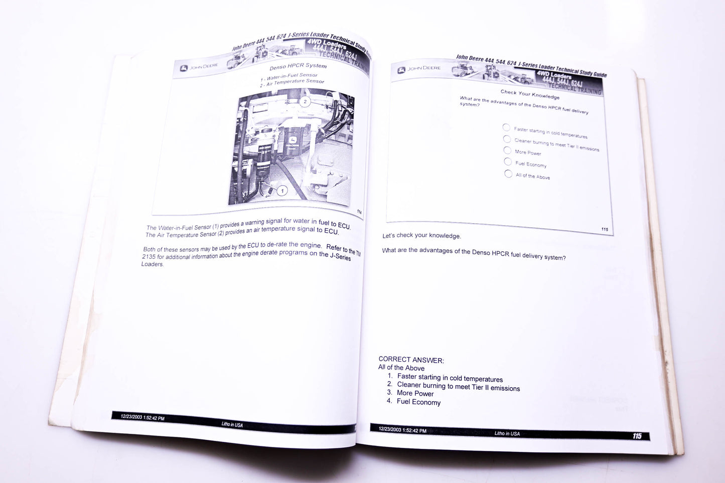 OEM John Deere DGTC240 444 544 624 J-Series Loaders Technical Training Study Guide