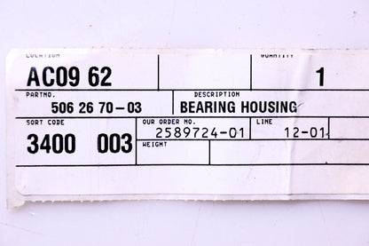 New OEM Husqvarna 506 26 70-03, 5062635, 506267003 Bearing Housing NOS