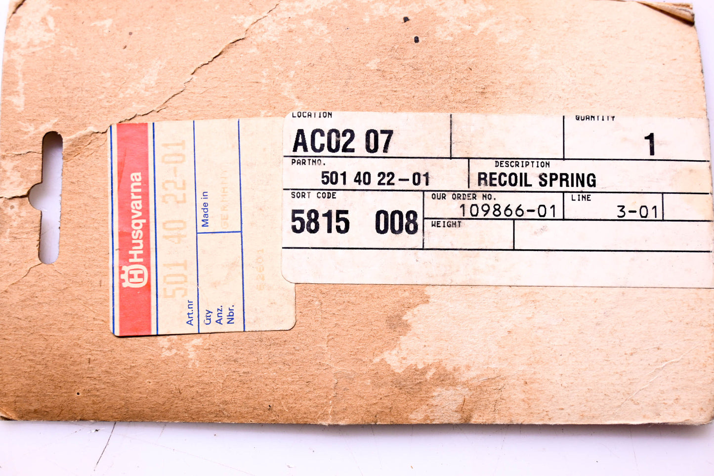 New OEM Husqvarna 501402201, 501 40 22-01 Starter Spring NOS
