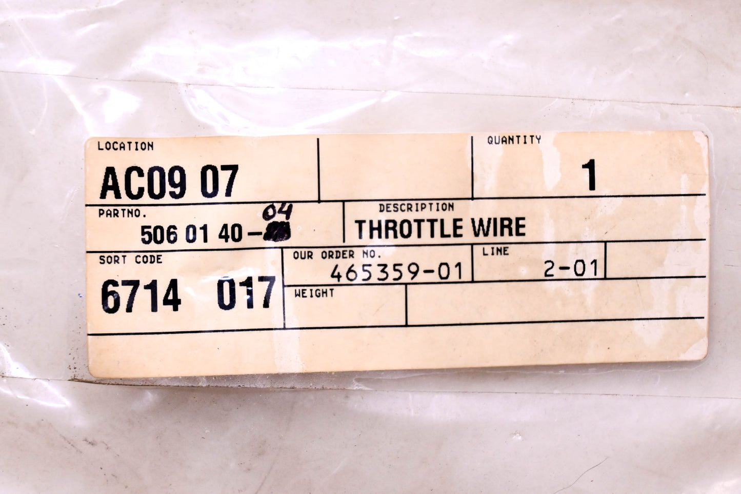 New OEM Husqvarna 506014004, 506 01 40-04 Throttle Wire NOS