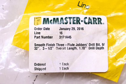 McMaster-Carr 3171A45 Jobbers Drill Bit NOS