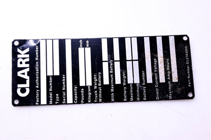 Total Source 2783000 Forklift Name Plate for Clark NOS