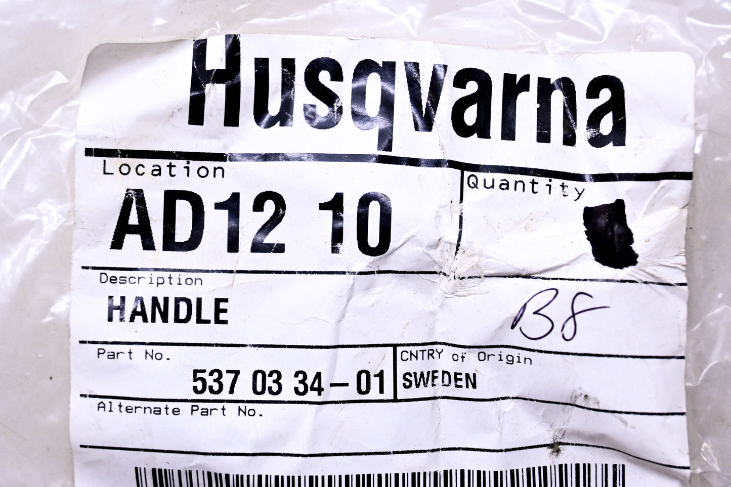 New OEM Husqvarna 537033401, 537 03 34-01 Handle NOS