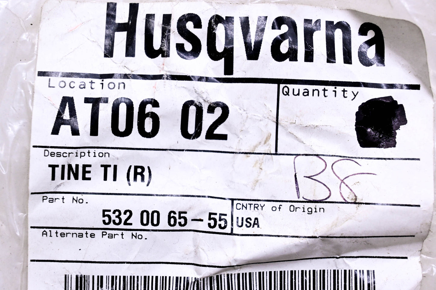 New OEM Husqvarna 532006555, 532 00 65-55 Right Hand Tiller Tine NOS