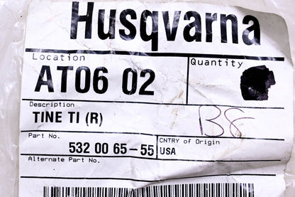 New OEM Husqvarna 532006555, 532 00 65-55 Right Hand Tiller Tine NOS