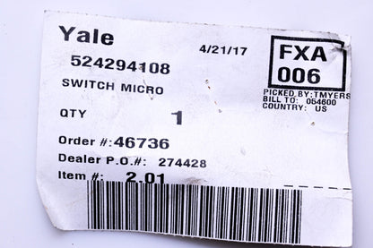 Yale 524294108 Micro Switch NOS