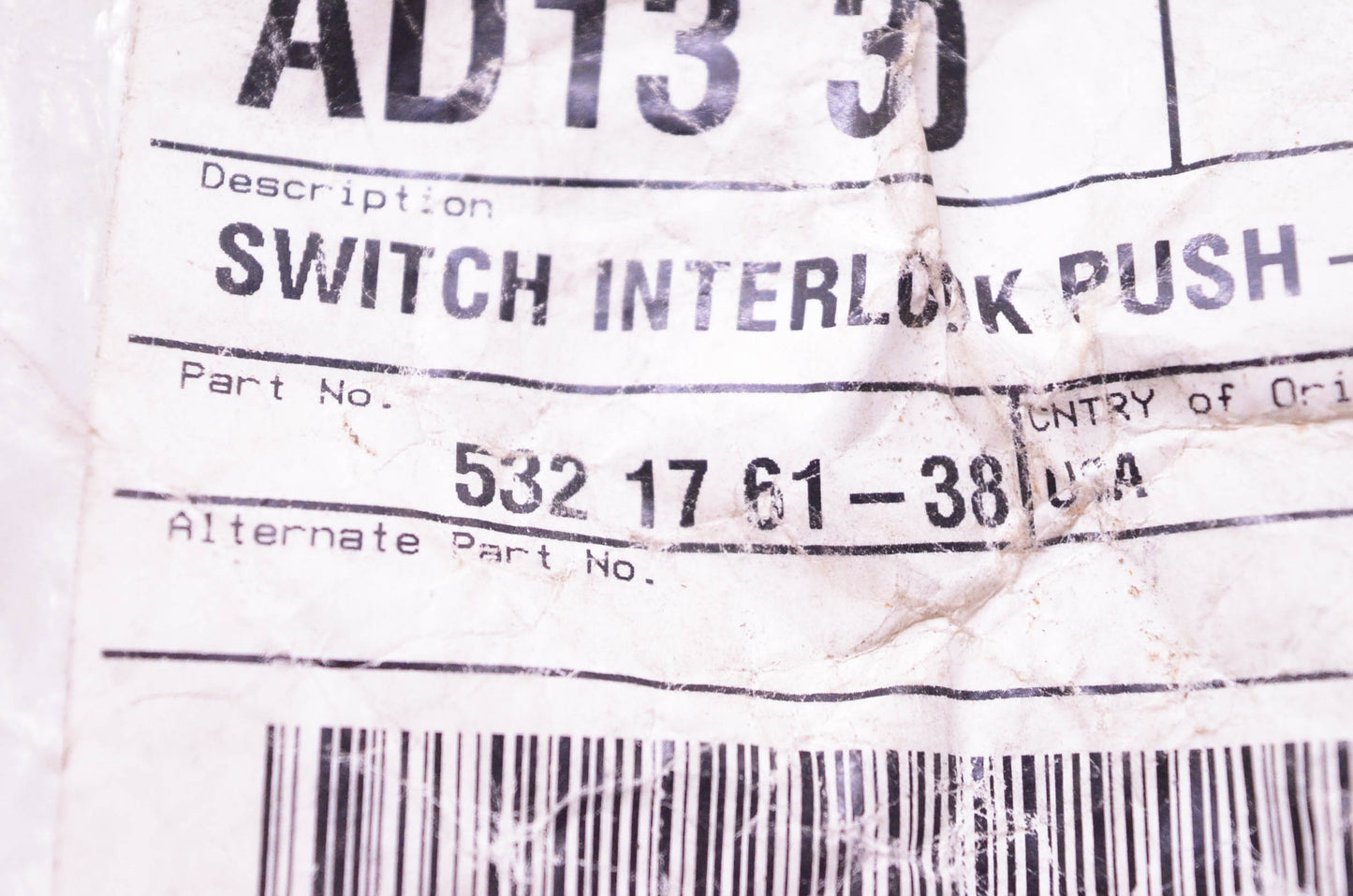 New OEM Husqvarna 532176138 Push-in Interlock Switch NOS