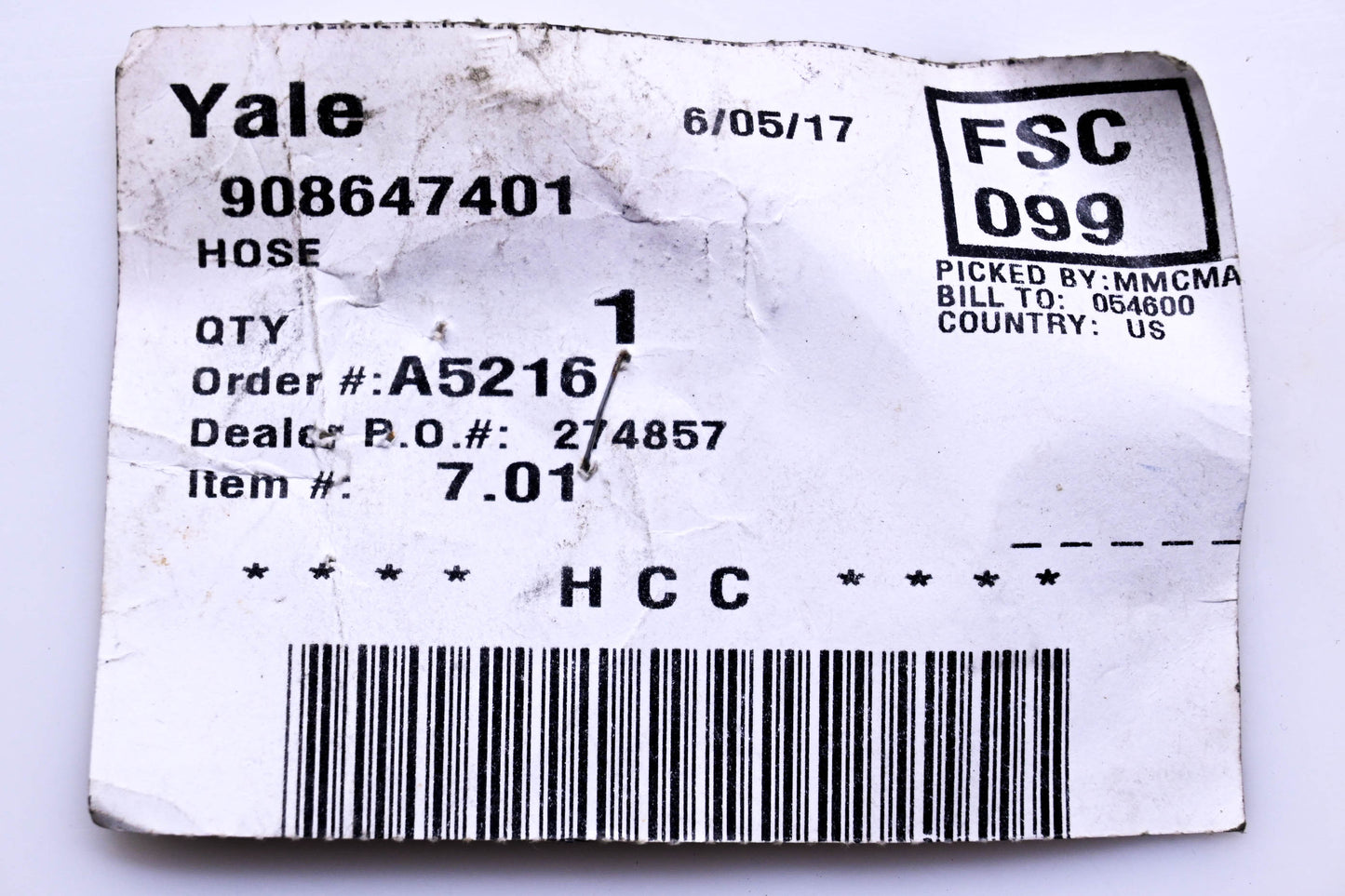 Yale 908647401 Hydraulic Hose NOS