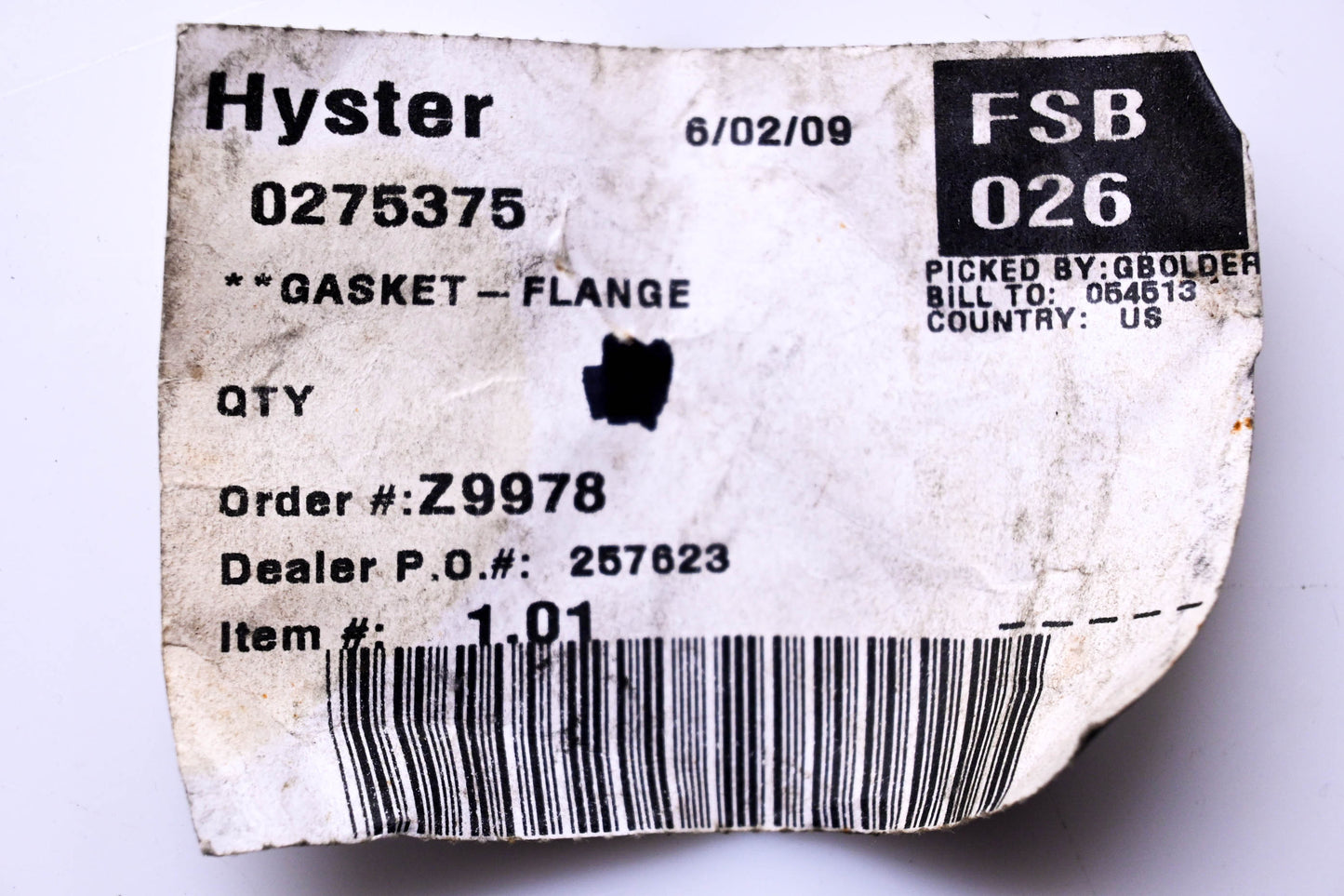 Hyster 275375 Flange Gasket NOS