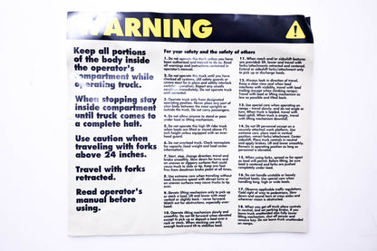 Raymond 411-500 Warning Decal NOS