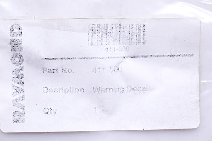 Raymond 411-500 Warning Decal NOS