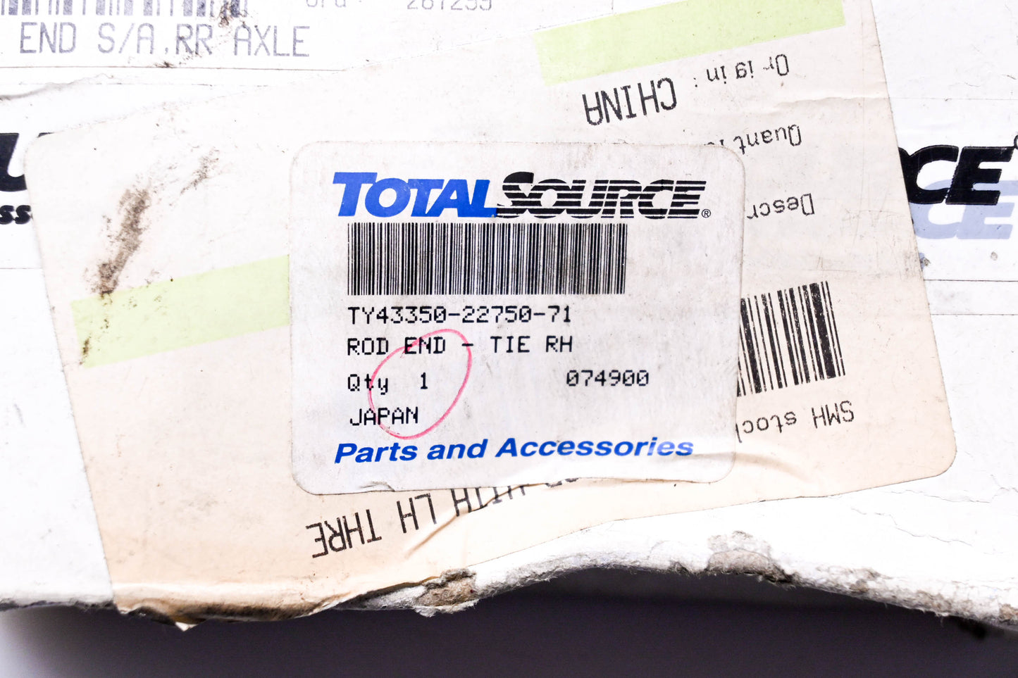 Total Source 43350-22750-71, TY43350-22750-71 Tie Rod End Right Hand fits Hyster NOS