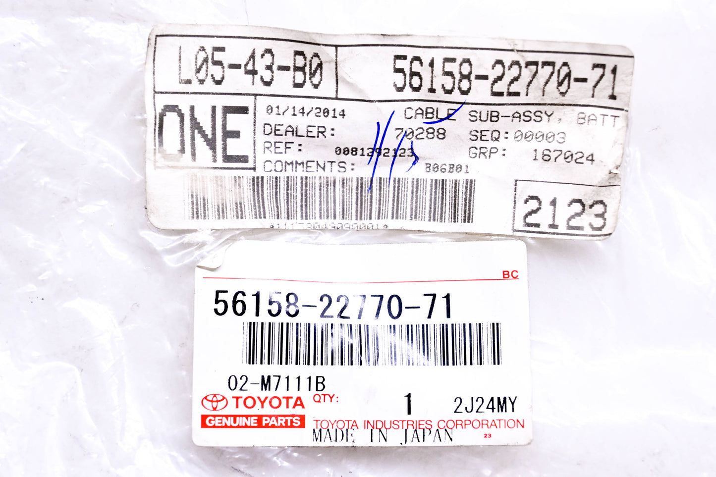 New OEM Toyota 56158-22770-71 Cable Sub Assembly NOS