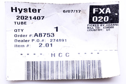 Hyster 2021407 Tube NOS