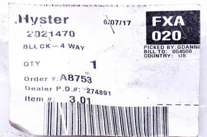 Hyster 2021470 Four-Way Block NOS