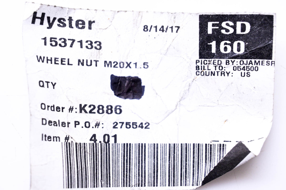 Hyster 1537133 Nut NOS