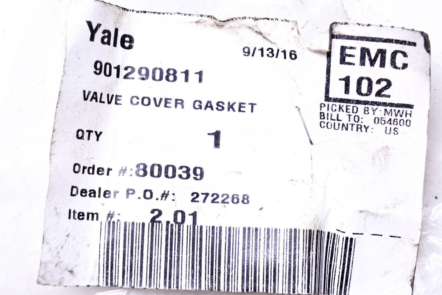 Yale 901290811 Valve Cover Gasket NOS