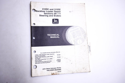 OEM John Deere TMS160909 310SE & 315 SE Backhoe Loader Repair Steering & Brakes Technical Manual