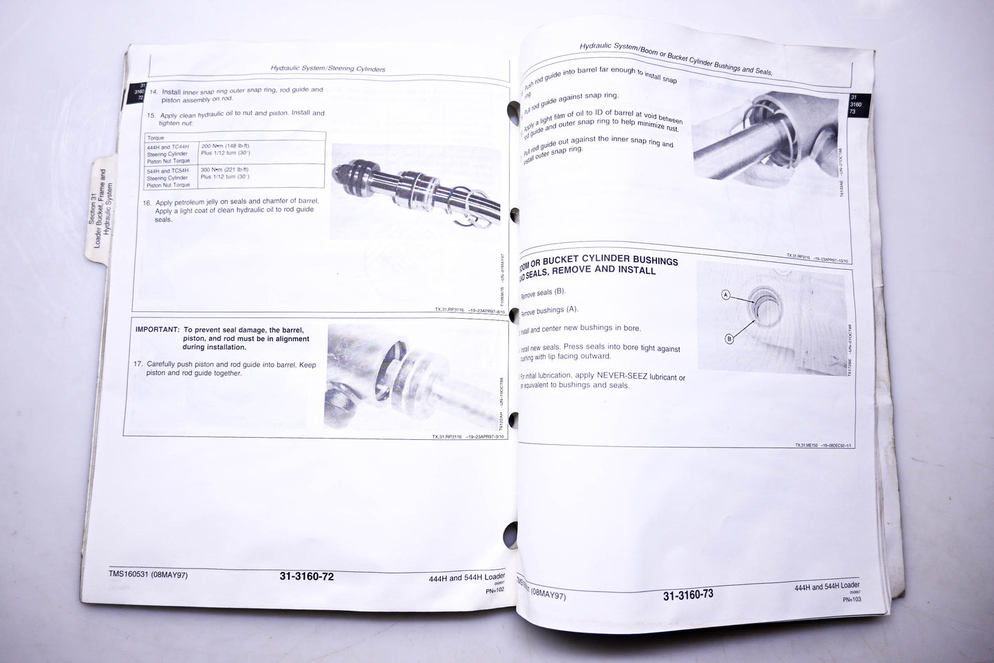 OEM John Deere TMS160531 444H 544H Loader & TC44H Repair Section 31 Loader Technical Manual
