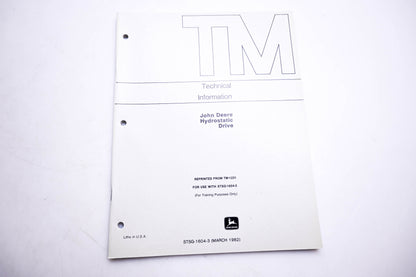 New OEM John Deere STSG-1604-3 Technical Information Hydrostatic Drive Guide NOS