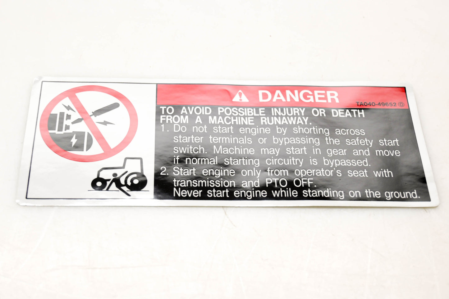 Kubota TA040-49650 Start Caution Decal NOS