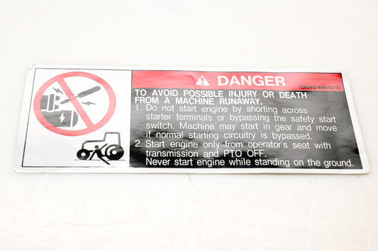 Kubota TA040-49650 Start Caution Decal NOS