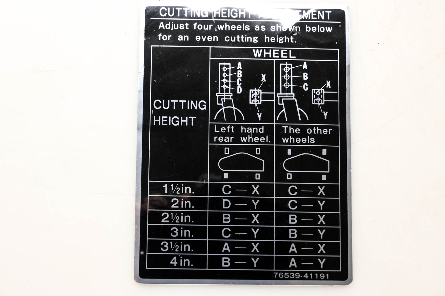 Kubota 76539-41190 Cutting Height Decal NOS