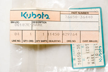 Kubota 76650-36440 Mark ZDT NOS