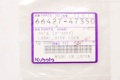 Kubota 66427-47350 Diff Lock Decal NOS