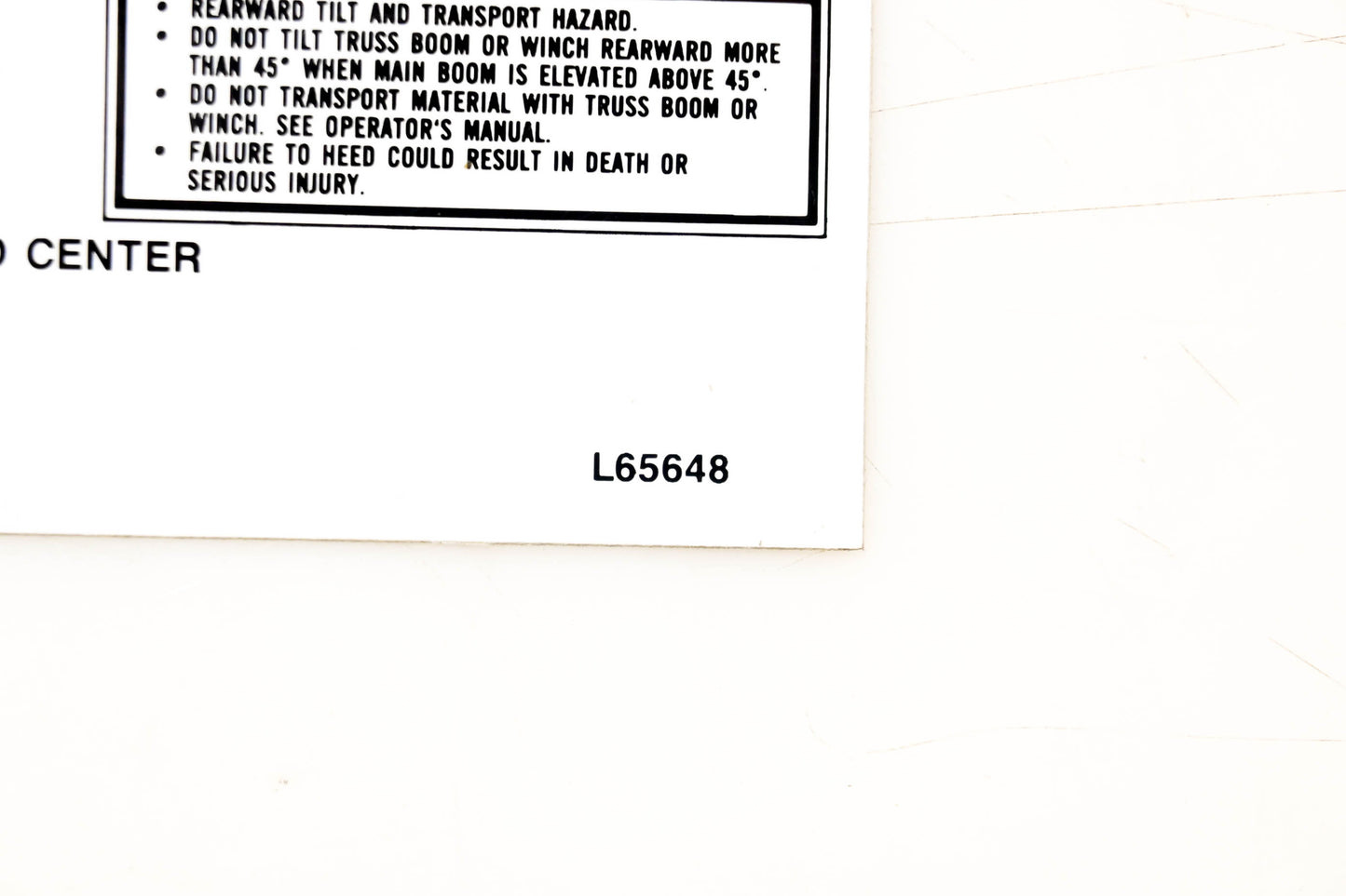 Gehl L65648 Gehl Dyna-Lift Chart Decal NOS