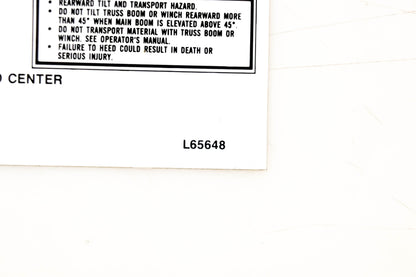 Gehl L65648 Gehl Dyna-Lift Chart Decal NOS