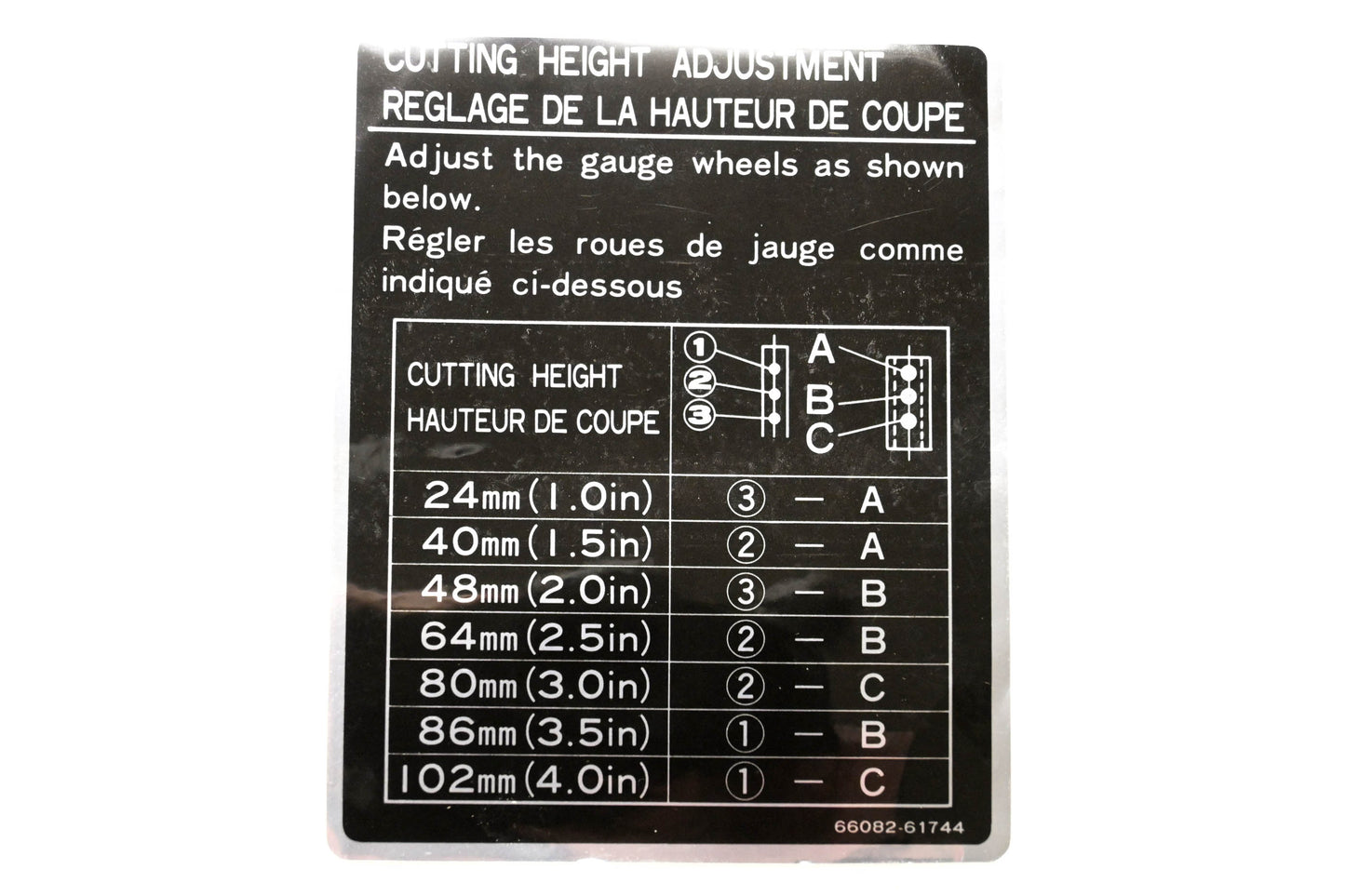 Kubota 66082-61740 Cutting Height Decal NOS