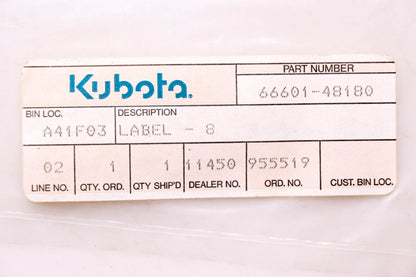 Kubota 66601-48180 4-Wheel Drive B6000 Decal NOS