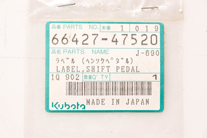Kubota 66427-47520 Shift Pedal Decal NOS