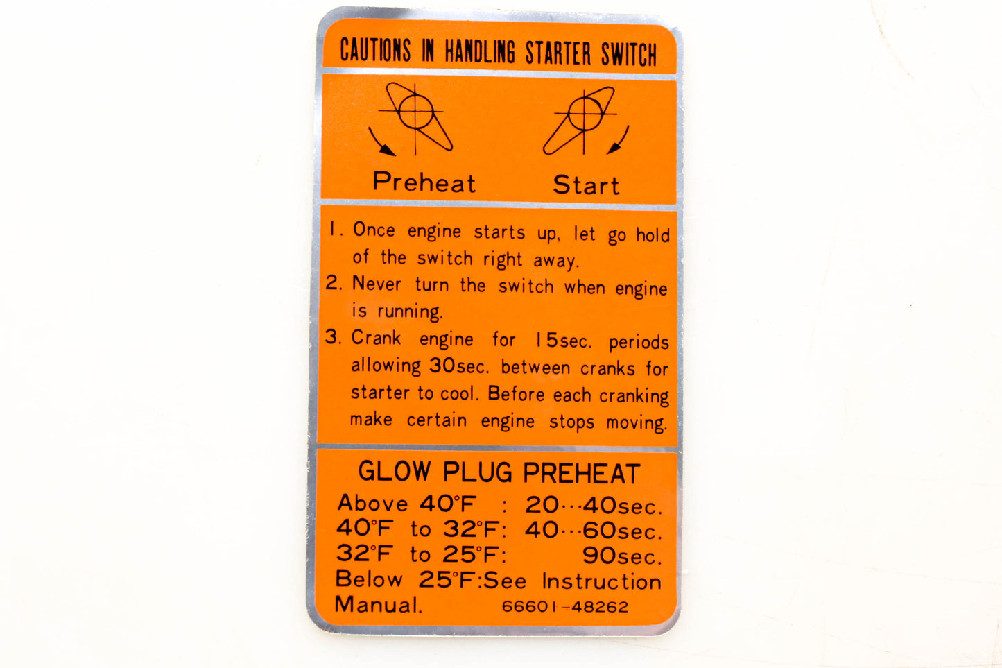 Kubota 66601-48260 Starter Switch Decal NOS